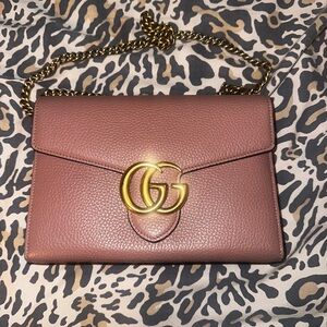 Gucci Pink Leather Clutch with Gold GG Logo